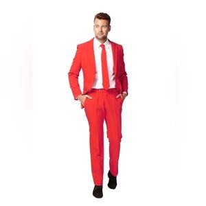 NWT red suit men’s jacket 38 pants 36 and tie